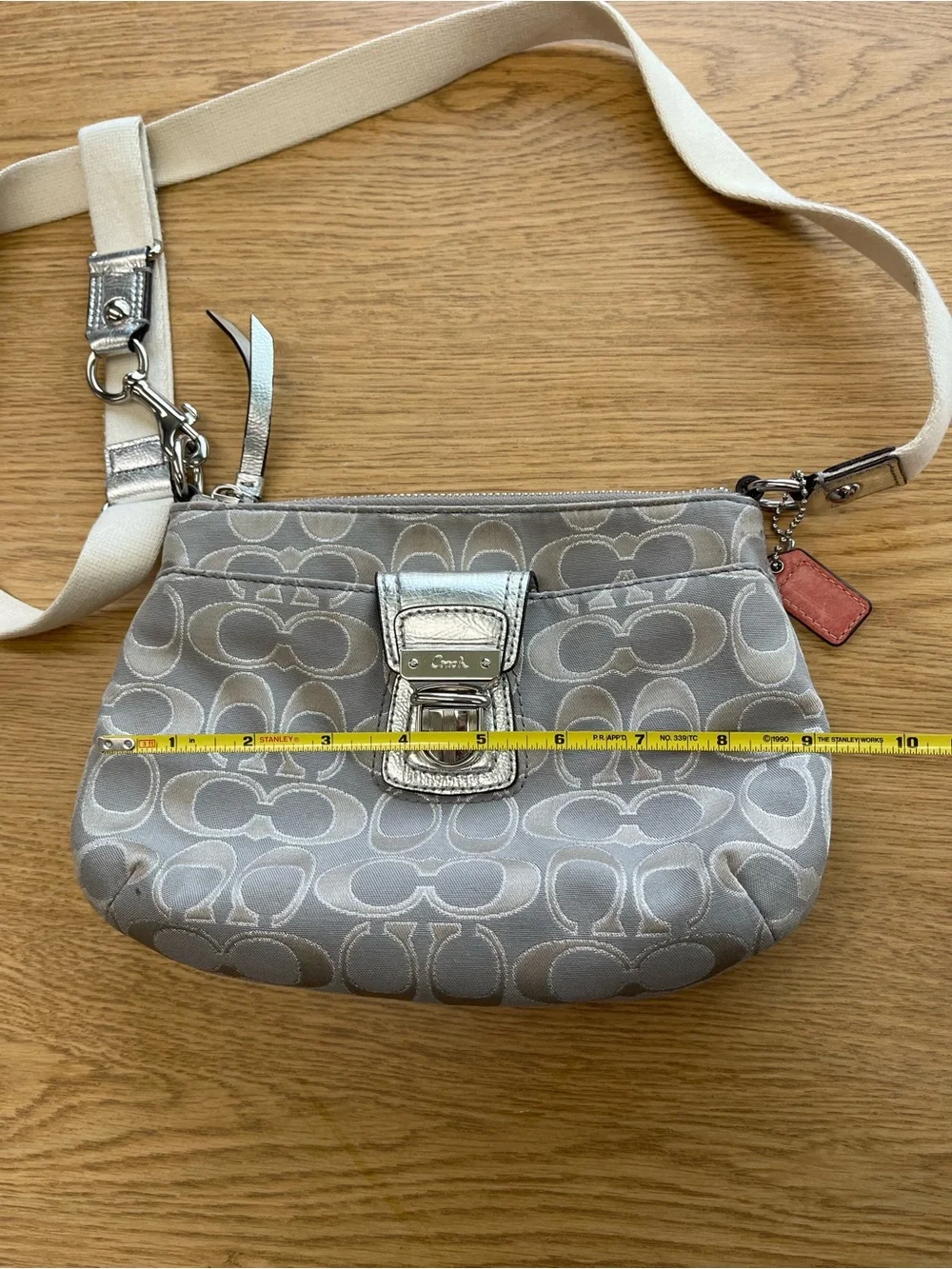 Coach Beige Signature Crossbody with Pink Hang Tag